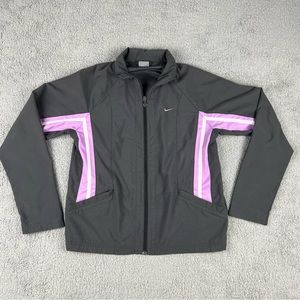 NIKE Jacket Womens Medium Gray Lavender Purple Stripe Fitted Zip Up